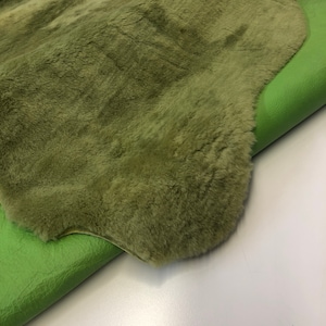Green Natural Sheepskin Authentic Leather, Jade Green Shearling Hair Color, Neon Green Nappa Leather back, Hair on Sheepskin, Wool image 3