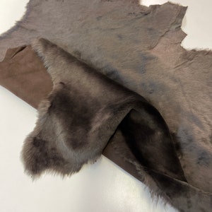 Brown Natural Shearling Sheepskin Authentic Small Curl Leather, Beige Shearling Dark Tan Nappa Leather, Hair on Sheepskin, Wool
