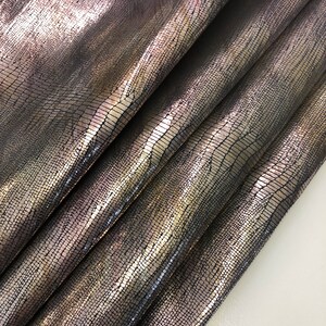 LEATHER 8&quot;x10&quot; Metallic Lizard Suede/Soft Silver Rose Gold Small Lizard Printed Leather hide/ Thickness 0.6mm