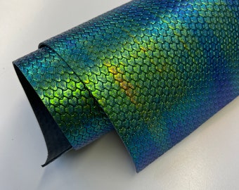 LEATHER 12"x24" Iridescent Snake Print Calfskin Skin /Genuine Calfskin Leather Hide/Thickness 1.5mm/ Leather skins