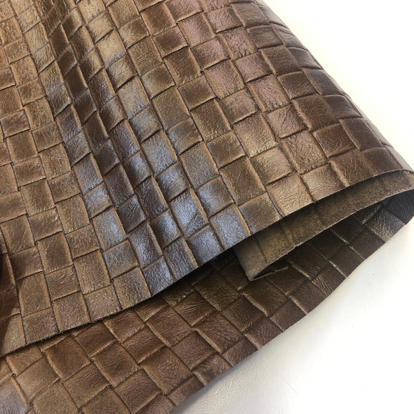 LEATHER Brown basketweave leather, soft leather, thickness 2.5 oz, Choose your size, Basket weave real leather for bags, shoes, interiors