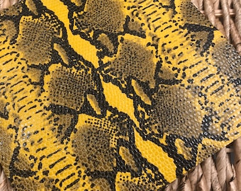 LEATHER 8”x8”, Yellow Black Snakeskin Lambskin leather, thickness 0.6 mm, Scraps by Leather Skins Shop,
