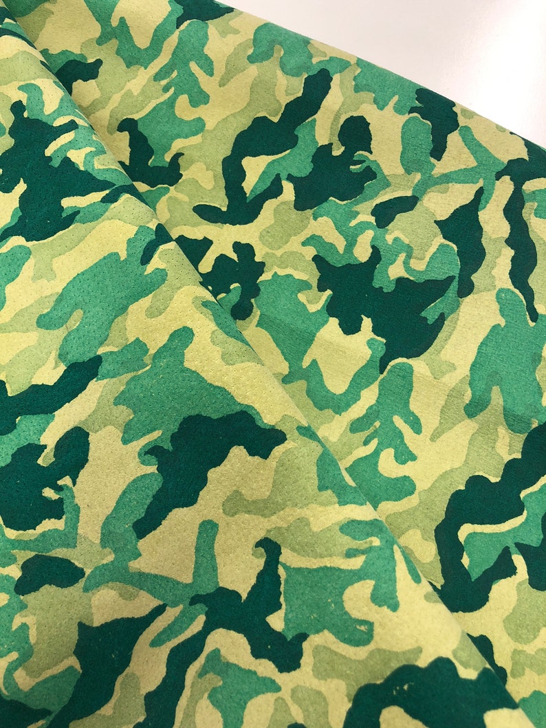 LEATHER CAMOUFLAGE Genuine Suede/GREEN tones Teal, Forest Green and Mint on Light Green Suede, Lightweight 0.7mm, Choose Your Size image 7