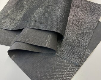 LEATHER 12"x24" Silver Glitter Stripes and Squares Metallic  Print on Gray Calfskin Suede, Thickness 1.3mm/3.25oz LeatherSkinsShop
