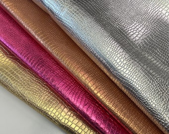 CROCODILE LEATHER/Cowhide LEATHER Silver Embossed Croc, Choose Leather Sheets,  Thickness 0.8-1.5mm