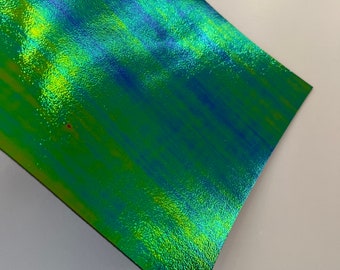 LEATHER  8”x8”,  Iridescent Green Blue Gold Metallic Leather, LeatherSkinsShop