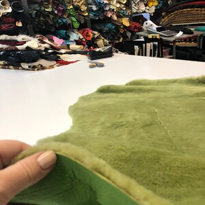 Green Natural Sheepskin Authentic Leather, Jade Green Shearling Hair Color, Neon Green Nappa Leather back, Hair on Sheepskin, Wool image 10