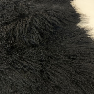 Black MONGOLIAN LAMBSKIN/ Tibet Lambskins/Curly Long Hair Genuine LAMBSKIN/Size 24”x8” with hair