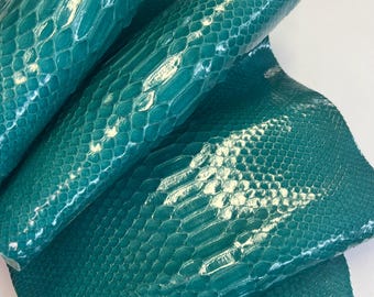 Teal Python Snakeskin Leather Skins- Leather Exotic for Handbags- leather Skins for bracelets- leather hides- Leather for accessories