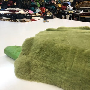 Green Natural Sheepskin Authentic Leather, Jade Green Shearling Hair Color, Neon Green Nappa Leather back, Hair on Sheepskin, Wool image 8