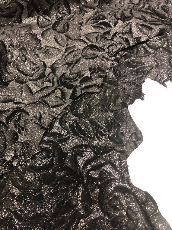 Glitter LEATHER GENUINE SUEDE Floral Print/black Glitter Roses Printed  Lambskin Suede/printed Lamb Suede/pick Your Size/ Lightweight 0.9mm 