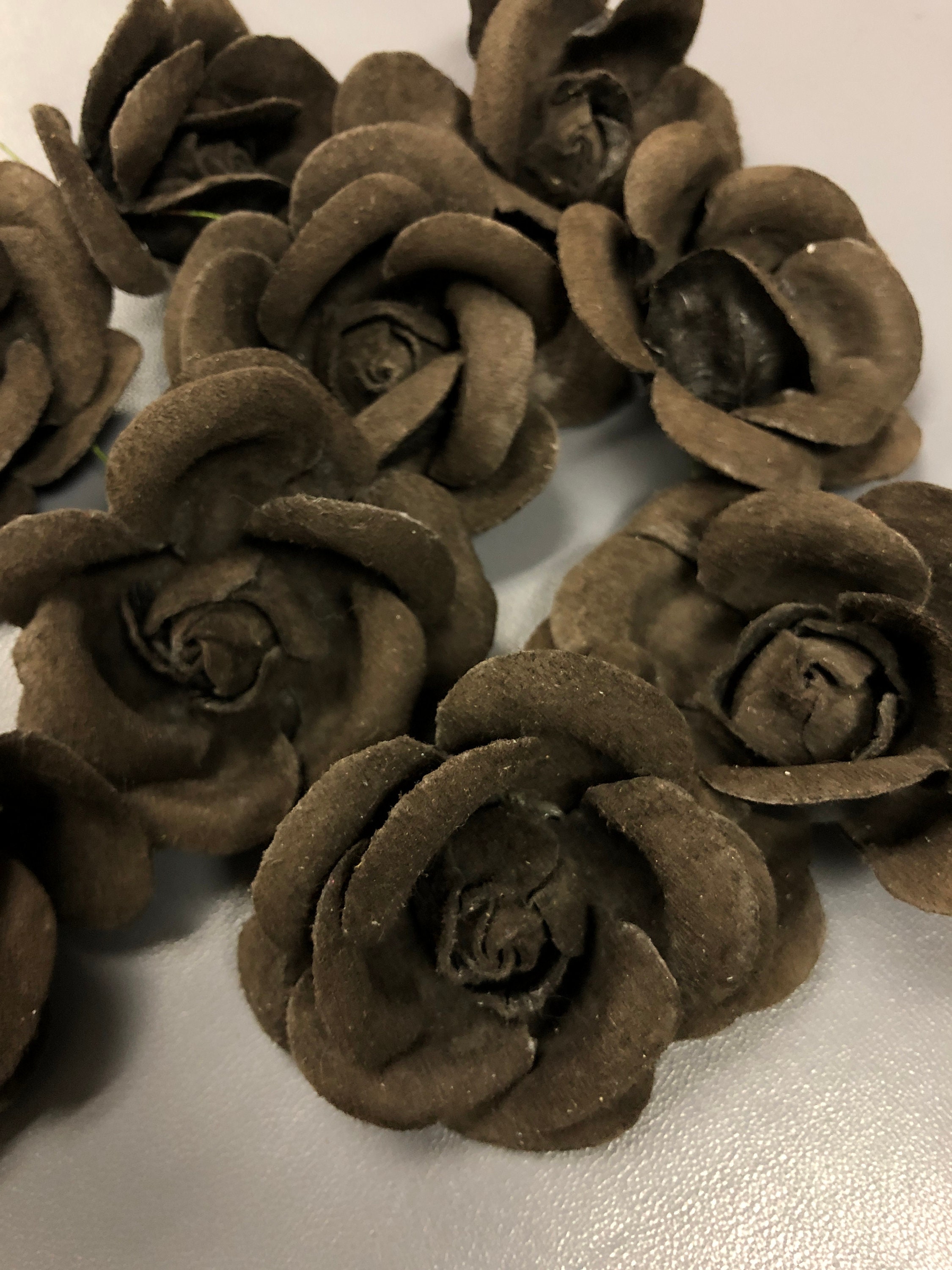 SUEDE LEATHER FLOWERS, Brown Suede Flower, Genuine Lambskin