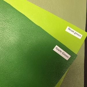 May include: Four different shades of green fabric swatches labeled "Mint", "Neon green", and "Apple Green".
