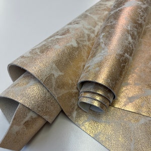 NEW LEATHER 12&quot;x24&quot; RARE Copper Metallic Marble Print Cowhide Skin /Genuine Leather Hide/Thickness 1.5mm/ Leather skins