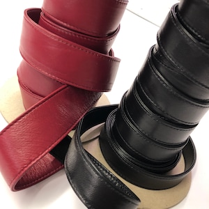 LEATHER STRAP Trim, Red or Black 1.5&quot;stitched leather, GENUINE Leather, leather trim,  Sold by yard, red color leather, Black leather strap
