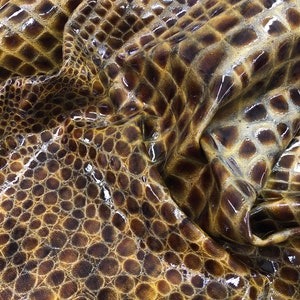 BROWN OLIVE tone PATENT crocodile genuine lambskin hide, the pattern as realistic as can get to a genuine skin, embossed leather hide