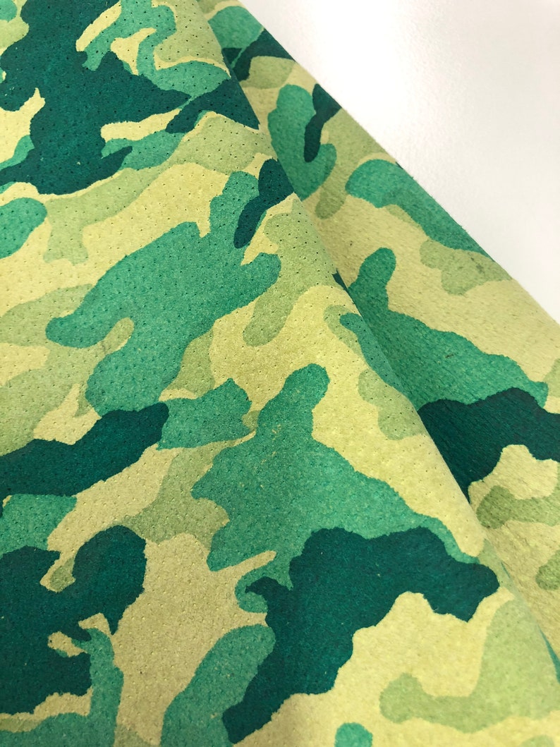 LEATHER CAMOUFLAGE Genuine Suede/GREEN tones Teal, Forest Green and Mint on Light Green Suede, Lightweight 0.7mm, Choose Your Size image 9