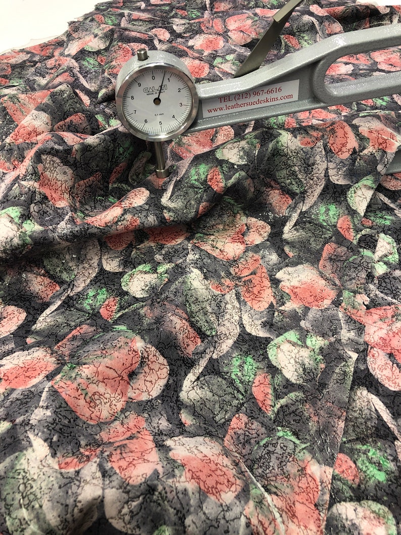 Flower Print GENUINE SUEDE Pink Green Grey Lambskin SuedeSoft Lightweight Suede SkinsPrint leather sheetscrafting skinthickness 0.4-.5mm