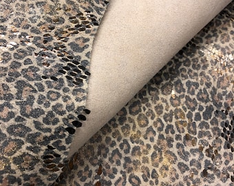 LEATHER LEOPARD Jaquar Printed Gold Gorgeous, You CHOOSE Your Size or Ask for Your Custom Size or Buy a full Skin, thickness 1.00m