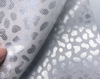 SILVER METALLIC SUEDE Calfskin Suede White Silver Spots/real leather skin for making handbags/genuine leather hide, Thickness 1.2-1.5mm
