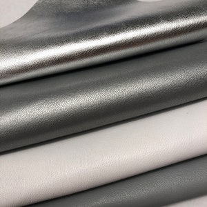 SILVER WHITE GREY Set of 4,Metallic Silver, Matte Metallic Silver, White Superb Lambskin Leather, Dove Grey Lightweight Leather Sheets 0.6mm