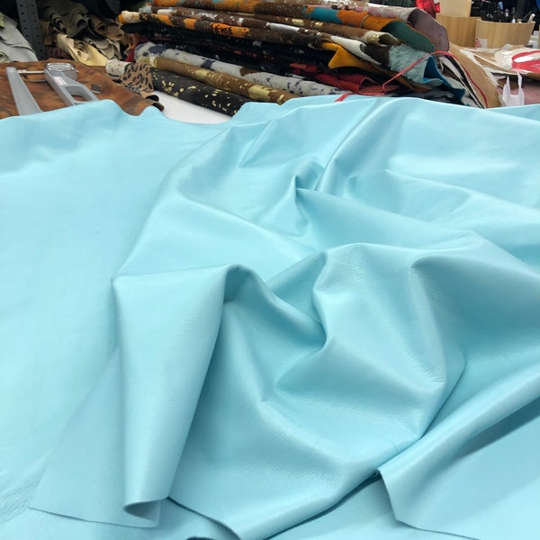 BLUE ROBBIN EGG Leather Skins/ Light Blue Lambskin leather Hide/ Buttery Soft Genuine Leather Skins Hides/ Supple Soft thickness 0.6 mm