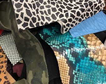 Printed & Embossed Leather Scraps, DIY Crafting Supplies, Sold by the Pound