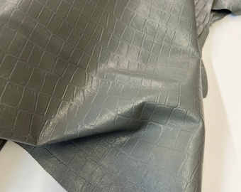 CROCODILE LEATHER/Gray Lambskin printed croc LEATHER Hide/Embossed Alligator Croco/Crafting Leather Sheets/Thickness 0.7-0.9mm, soft thin