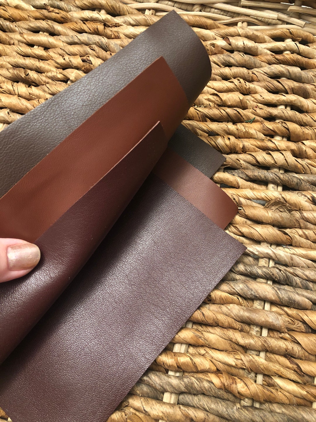 LEATHER BROWN Tones, Set of 3/shades of Brown Leather/ Chocolate Brown