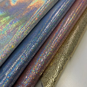 iridescent Metallic White Blue Pink SUEDE /Thickness 1.2mm-1.5 mm/ Leather Skins Shop