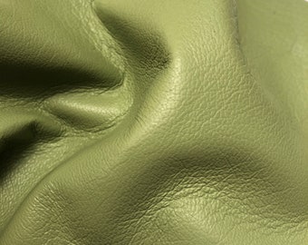May include: Close-up of a piece of green leather with a textured surface.