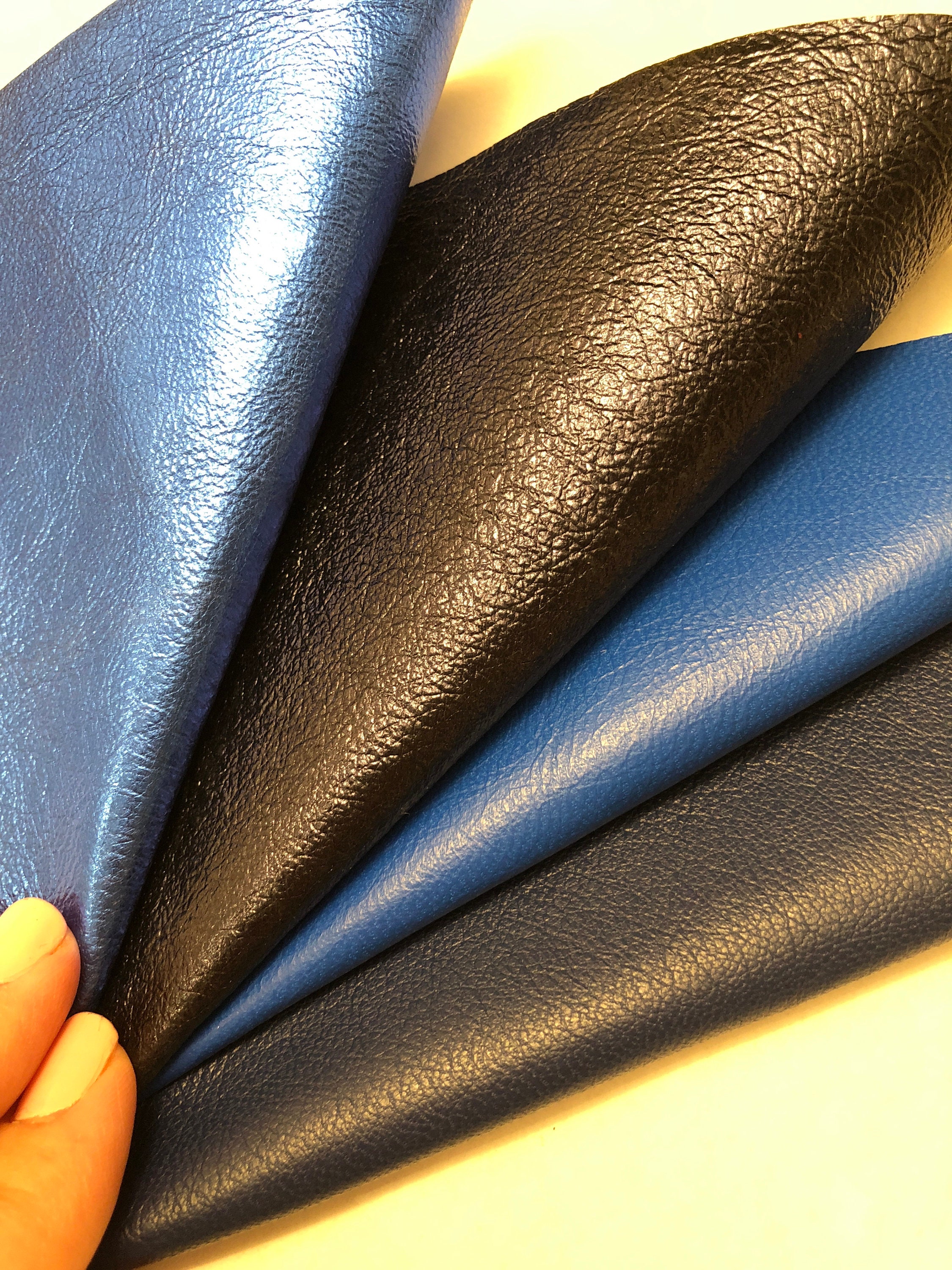BLUE Metallic Leather Hide // Choose Your Size//genuine Metal Blue