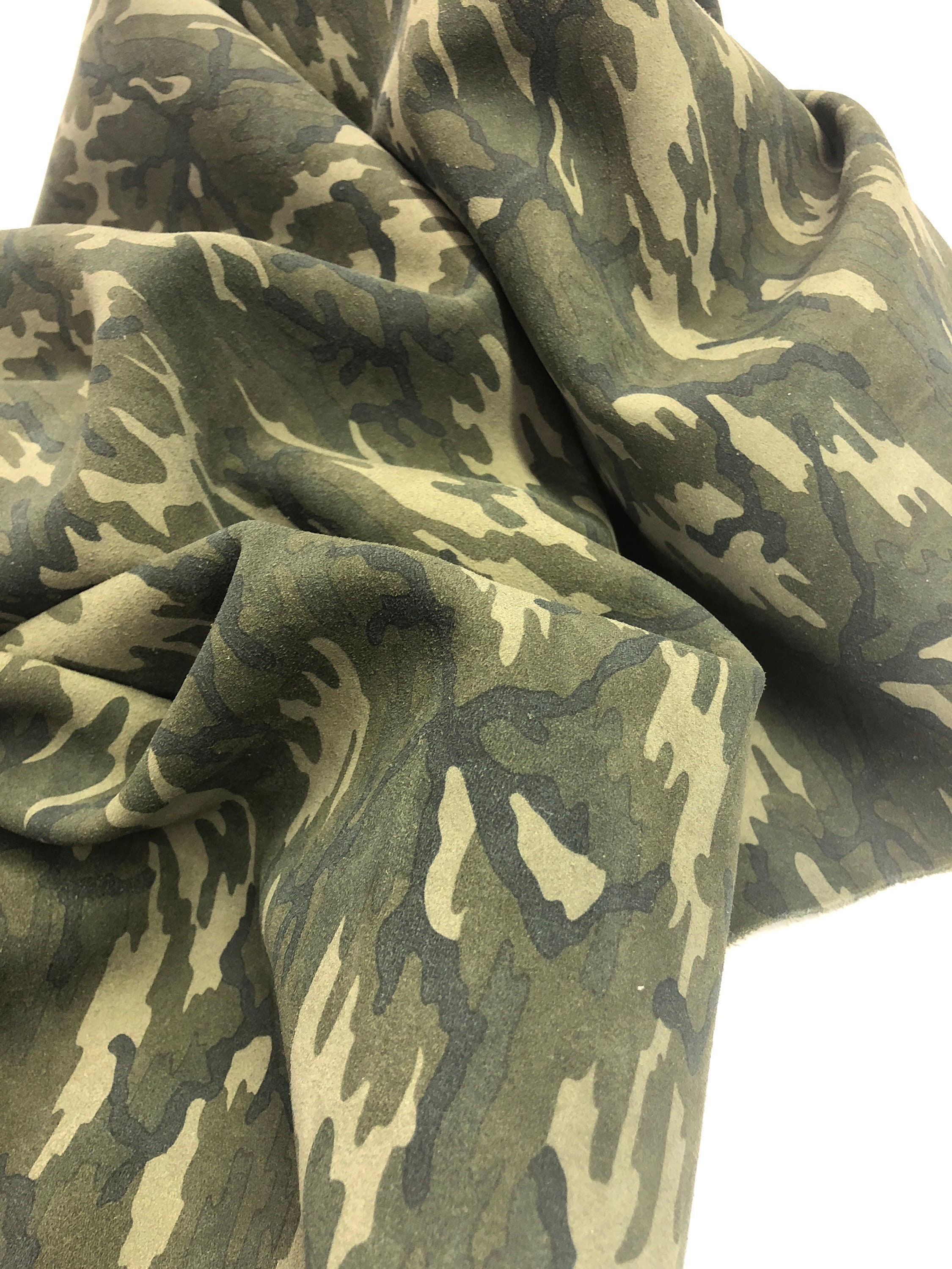 Calfskin Suede Thickness 1.2-1.5mm LEATHER CAMOUFLAGE Suede ARMY Green Light Olive Dark Green or get full skin Black Choose Your Size