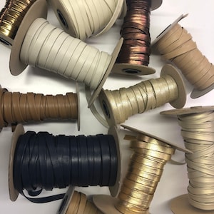 LEATHER 1/2&quot; Double folded Trim by the Yard/Genuine Leather/Cream/Metallic/Brown Strips/Real Leather/Folded Leather strips 1/2”/Choose Color