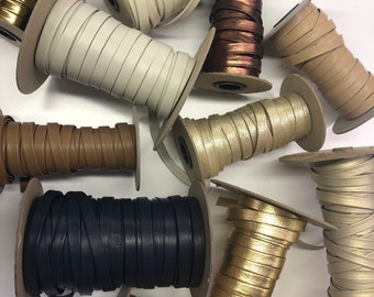 CUERO 1/2" Doble plegado Corte a medida/Cuero genuino/Crema/Metálico/Tiras marrones/Cuero real/Tiras de cuero plegadas 1/2"/Elija color