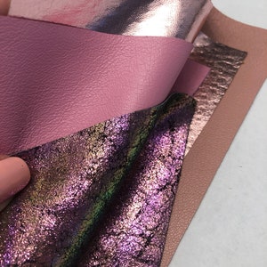 LEATHER,  PRETTY in PINK Genuine Leather Set of 4 pieces, Choose Your Size or Get Full Skins,Metallic Dreamy Pink Shades,2 pinks, metallic