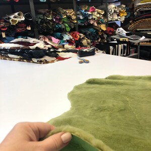 Green Natural Sheepskin Authentic Leather, Jade Green Shearling Hair Color, Neon Green Nappa Leather back, Hair on Sheepskin, Wool image 9