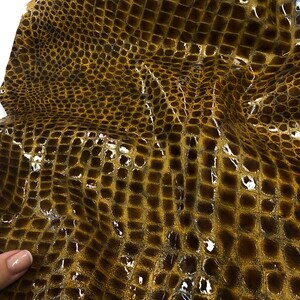 Realistic Crocodile 12&quot;x24&quot; LEATHER PATENT, Real Genuine Lambskin Leather/Embossed Croco  Brown Alligator, thickness 1.1mm