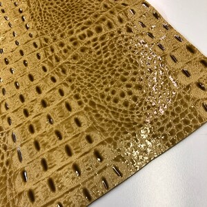 LEATHER 8&quot;x10&quot; PATENT CROCODILE, Natural Tan Real Genuine Lambskin Leather Embossed Alligator/Croco, thickness 1.1mm