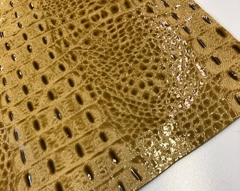 LEATHER PATENT CROCODILE, 8"x8" Natural Tan Real Genuine Lambskin Leather Embossed Alligator/Croco, thickness 1.1mm