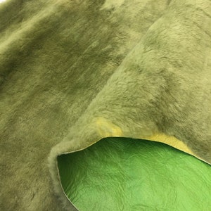 Green Natural Sheepskin Authentic Leather, Jade Green Shearling Hair Color, Neon Green Nappa Leather back, Hair on Sheepskin, Wool image 5