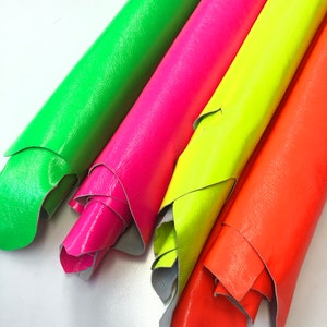LEATHER 12&quot;x24” Neon Green Pink Orange Yellow LEATHER, leather Sheet, Leather Skins/Lambskin leather/Neon Leather Scraps