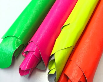 CUERO NEÓN 8"x10" Neón Verde Rosa Naranja Amarillo CUERO, Hoja de cuero, Pieles de cuero/Cuero de cordero/Restos de cuero de neón