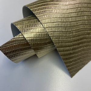 NEW LEATHER 12&quot;x24&quot; GOLD Croco Embossed Calfskin Suede Print Calfskin Skin /Genuine Calfskin Leather Hide/Thickness 1.2mm/ Leather skins
