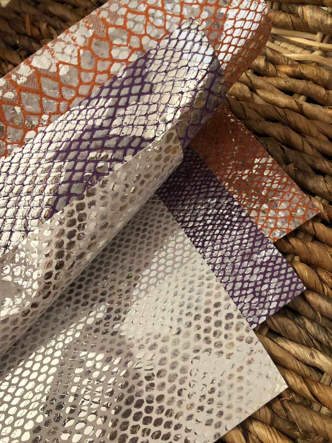 LEATHER 8”x8” METALLIC PYTHON Snakeskin Leather Sheets, Silver on ...