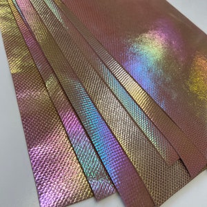 LEATHER Iridescent 12&quot;x24&quot; Cowhide Leather/Reflective Shiny Fish scale like/LeatherSkinsShop/thickness 1.2mm