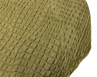 Leather CROCODILE print Cowhide, Olive Green Embossed Hornback, Choose Leather Sheets, full skins or ask for custom size, Thickness 3.5 oz