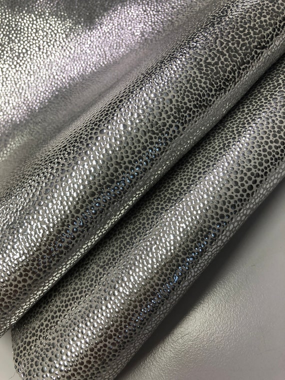Silver Leather Fabric Shiny Metallic Skin Real Leather Genuine Leather  Material for Sewing and Handcrafting DARK SILVER DUST 826, 0.8mm/2oz 