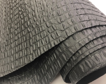 CROCODILE LEATHER/Cowhide LEATHER Black Embossed Hornback Croc, Choose Leather Sheets, full skins or ask for custom size, Thickness 3.5 oz