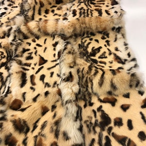 RABBIT Fur Plate 22”x46” PRINTED Cheetah Natural Rabbit Plate Printed Tiger Soft Perfect for Decorative Pillows and interior design